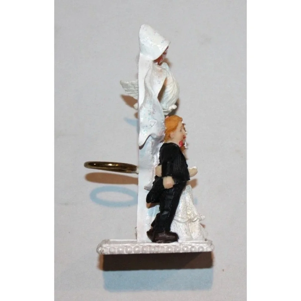 vintage bride & groom wedding cake topper with dove & ring in back